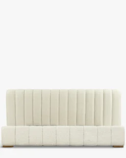 Lit 160x200, Blanc avoine bouclé & bois blond Snowy