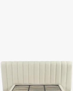 Lit 160x200, Blanc avoine bouclé & bois blond Snowy