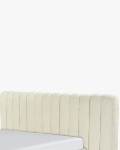 Lit 160x200, Blanc avoine bouclé & bois blond Snowy
