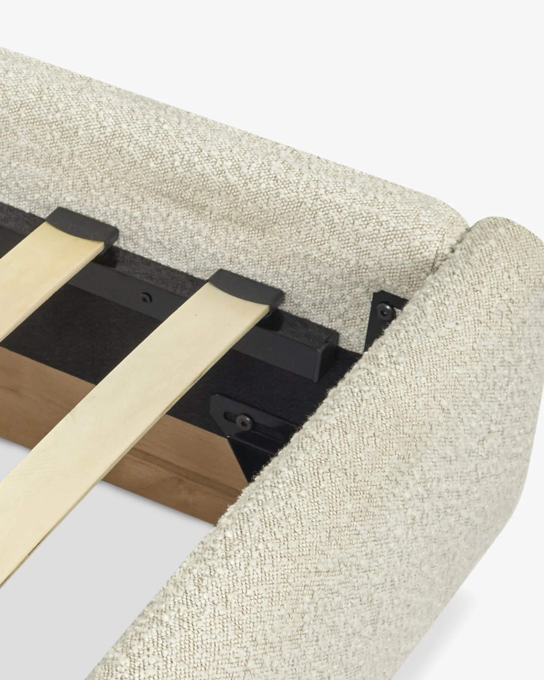 Lit 160x200, Blanc avoine bouclé & bois blond Bolton