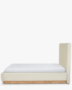 Lit 160x200, Blanc avoine bouclé & bois blond Bolton