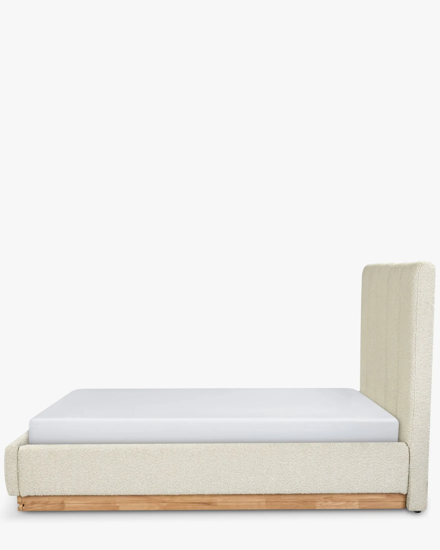 Lit 160x200, Blanc avoine bouclé & bois blond Bolton
