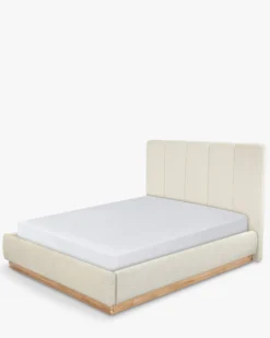 Lit 160x200, Blanc avoine bouclé & bois blond Bolton