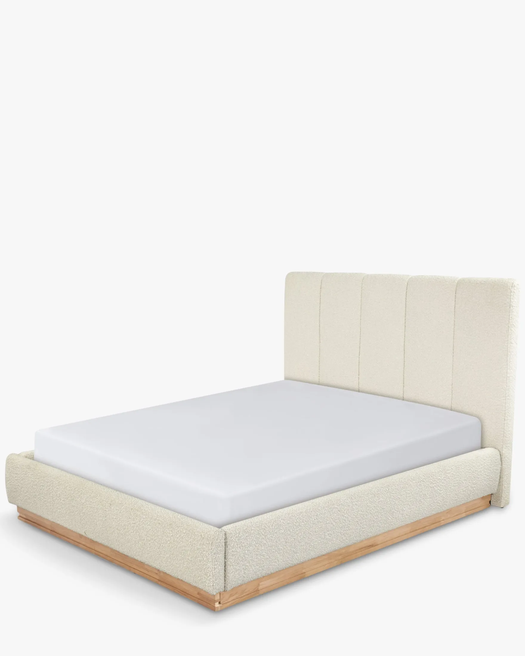 Lit 160x200, Blanc avoine bouclé & bois blond Bolton