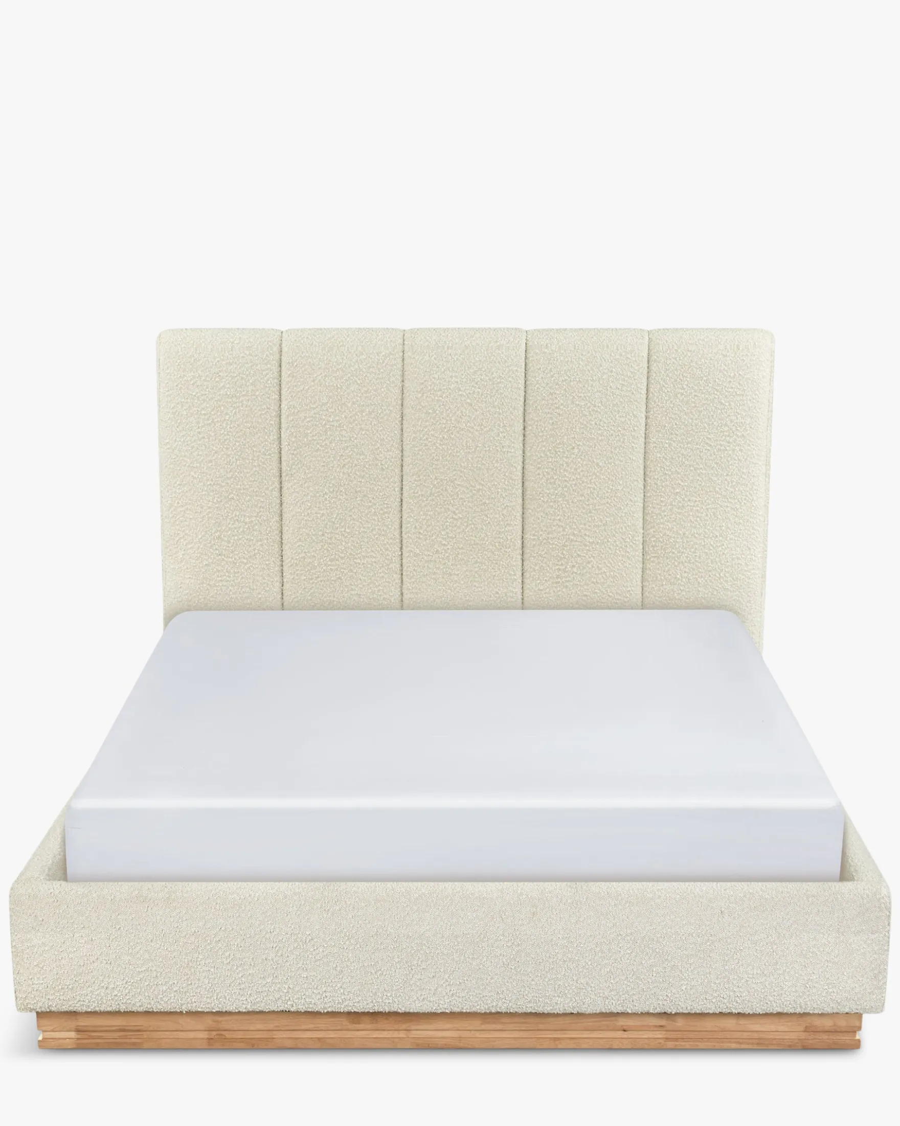 Lit 160x200, Blanc avoine bouclé & bois blond Bolton