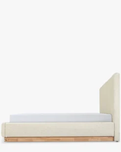 Lit 160x200, Blanc avoine bouclé & bois blond Bolton