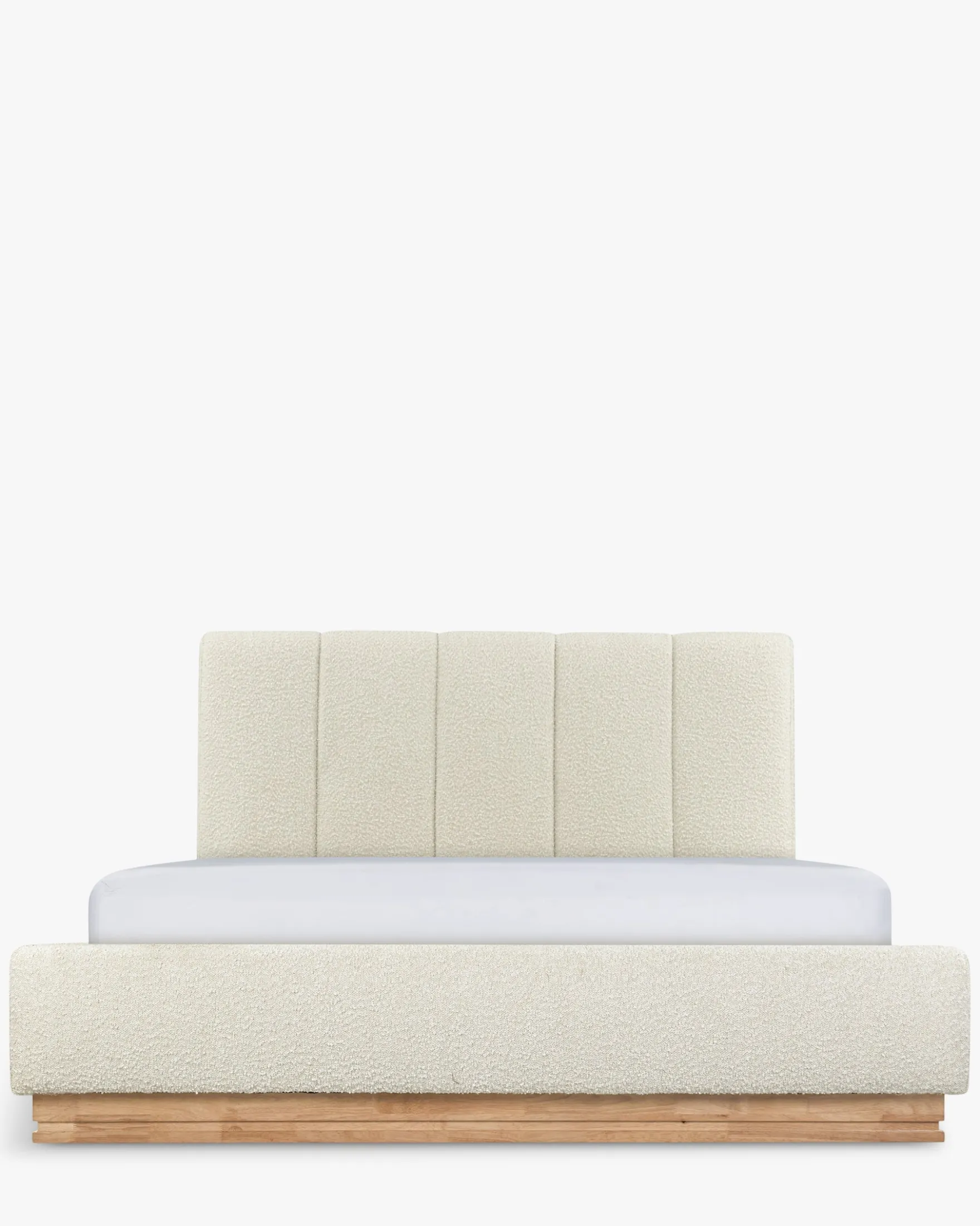 Lit 160x200, Blanc avoine bouclé & bois blond Bolton