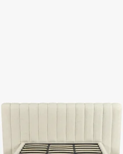 Lit 160x200, Blanc avoine bouclé & Bois blond Snow