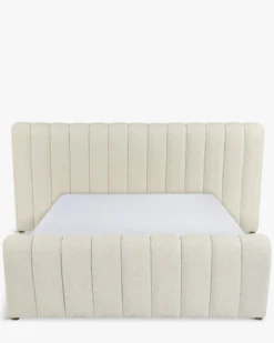 Lit 160x200, Blanc avoine bouclé & Bois blond Snow