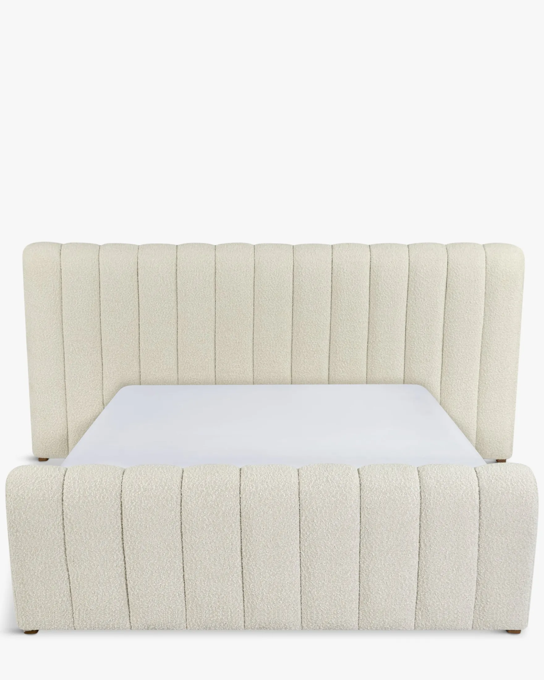 Lit 160x200, Blanc avoine bouclé & Bois blond Snow