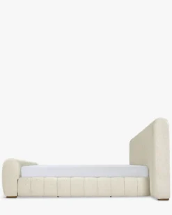Lit 160x200, Blanc avoine bouclé & Bois blond Snow