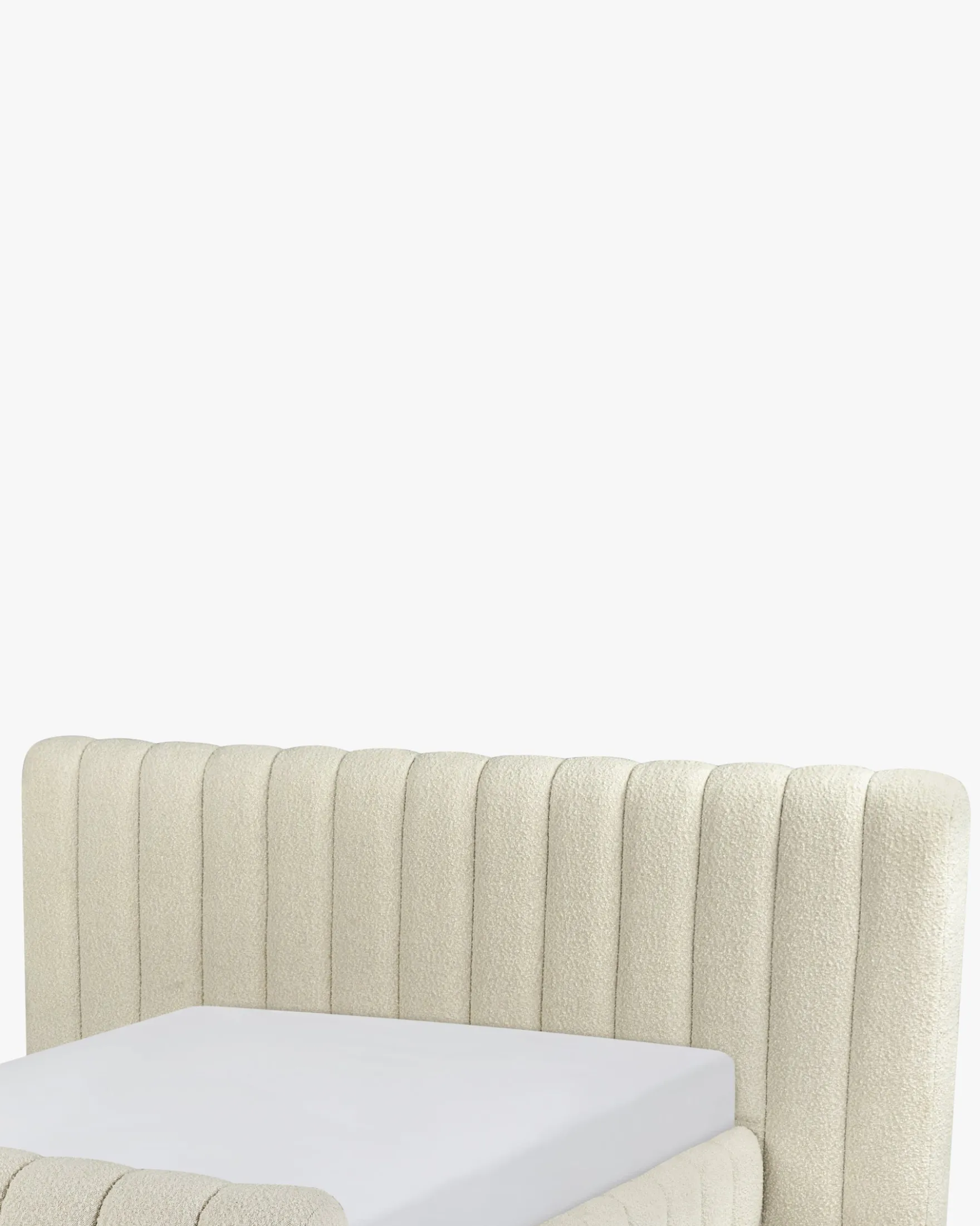 Lit 160x200, Blanc avoine bouclé & Bois blond Snow