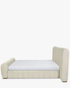 Lit 160x200, Blanc avoine bouclé & Bois blond Snow
