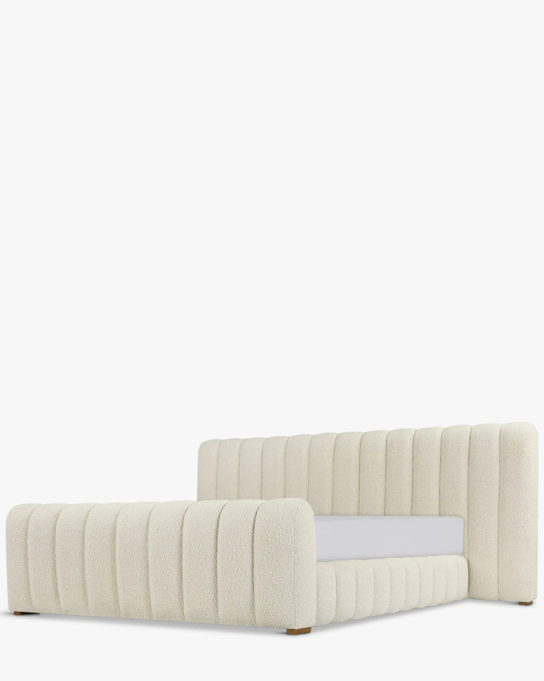 Lit 160x200, Blanc avoine bouclé & Bois blond Snow