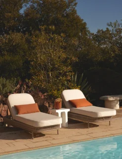 Lot de 4 bains de soleil, Tissu Waterproof Blanc & Métal taupe, L200 Florentino