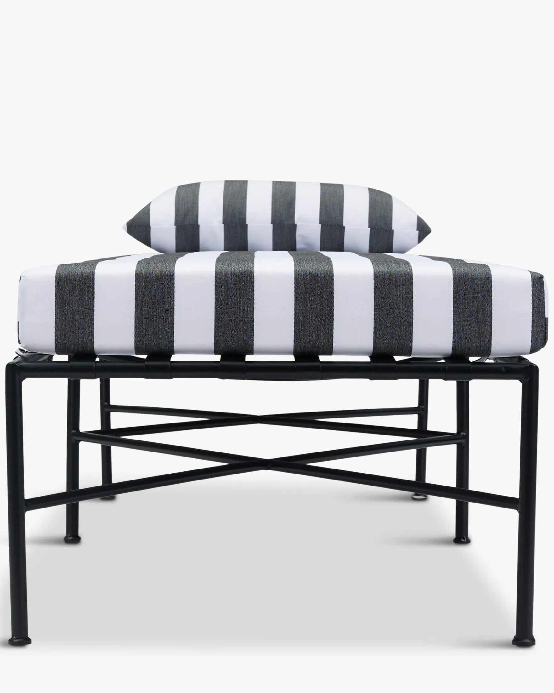 Lot de 6 bains de soleil, Tissu Waterproof Noir-Blanc & Métal noir, L198 Bel air