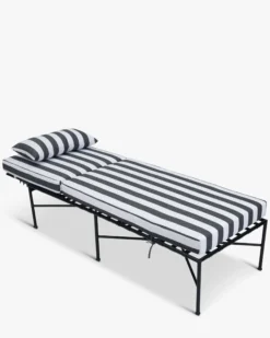 Lot de 4 bains de soleil, Tissu Waterproof Noir-Blanc & Métal noir, L198 Bel air