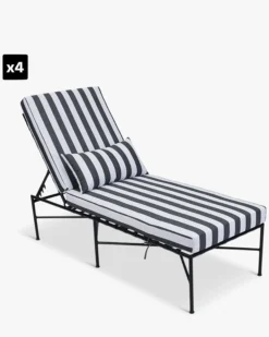 Lot de 4 bains de soleil, Tissu Waterproof Noir-Blanc & Métal noir, L198 Bel air