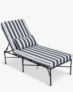 Lot de 4 bains de soleil, Tissu Waterproof Noir-Blanc & Métal noir, L198 Bel air