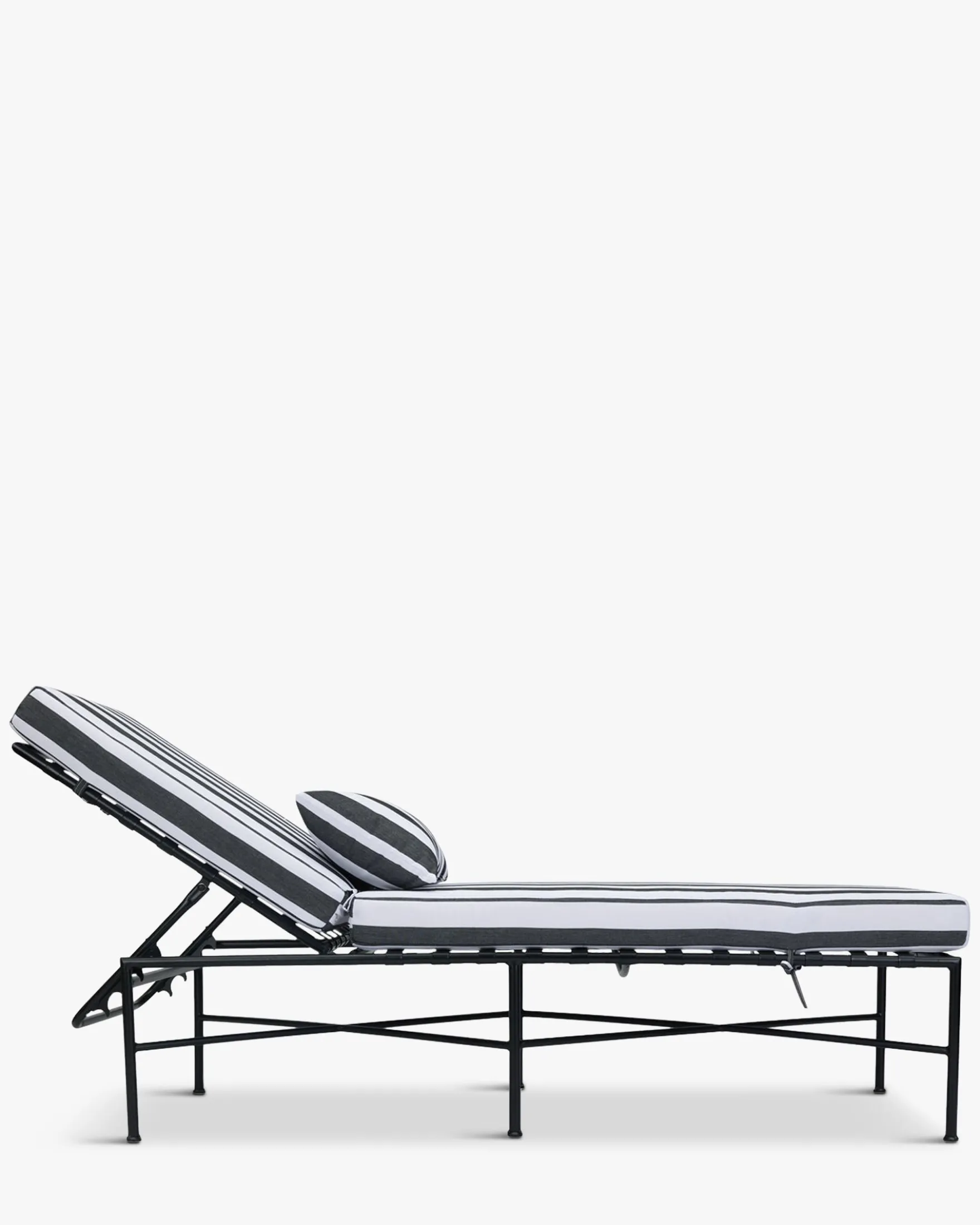 Lot de 4 bains de soleil, Tissu Waterproof Noir-Blanc & Métal noir, L198 Bel air