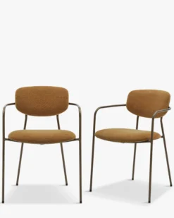 Lot de 2 chaises empilables, Marron ocre déperlant & métal cuivré Aya