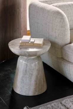 Meuble d'appoint, Beige effet travertin glossy, H44 Cersei