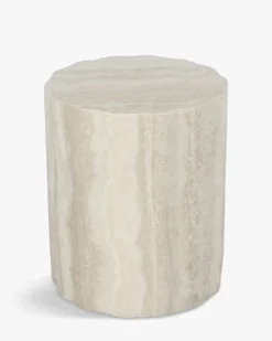 Meuble d'appoint, Beige effet travertin glossy, H46 Cesar