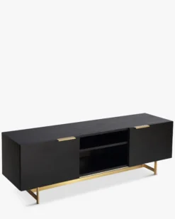 Meuble TV, Bois noir & métal doré, L150 Stark