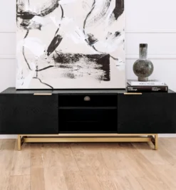 Meuble TV, Bois noir & métal doré, L150 Stark