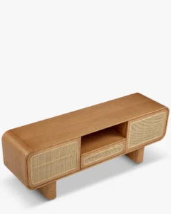 Meuble TV, Cannage naturel & bois blond, L160 Oxford