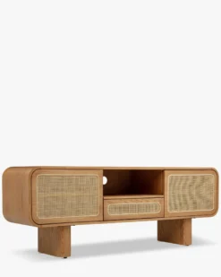 Meuble TV, Cannage naturel & bois blond, L160 Oxford