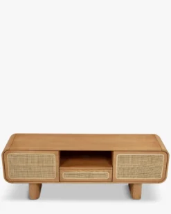 Meuble TV, Cannage naturel & bois blond, L160 Oxford