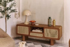 Meuble TV, Cannage naturel & bois blond, L160 Oxford