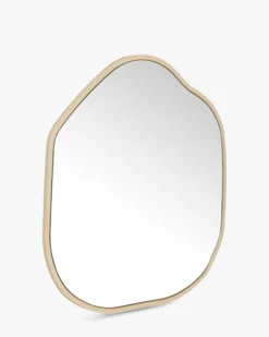 Miroir design organique, Verre & bois beige, Ø80 Auden