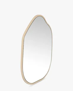 Miroir design organique, Verre & bois beige, Ø80 Auden