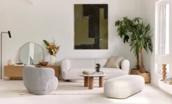 Miroir design organique, Verre & bois beige, Ø80 Auden