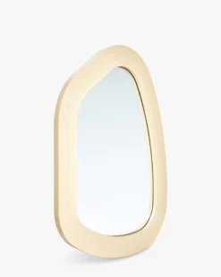 Miroir design organique, Verre & bois beige, Ø100 Georgy
