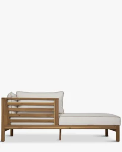 Méridienne droite ou bain de soleil modulable, Blanc crème & bois d'acacia, L161 Bayside