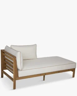 Méridienne gauche ou bain de soleil modulable, Blanc crème & bois d'acacia, L161 Bayside
