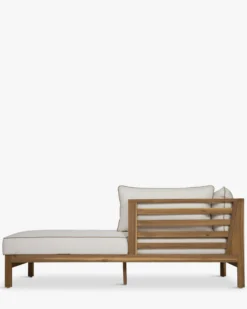 Méridienne gauche ou bain de soleil modulable, Blanc crème & bois d'acacia, L161 Bayside