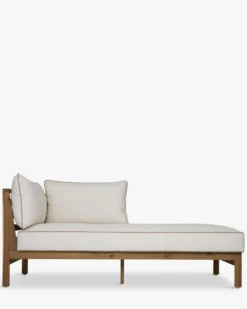 Méridienne gauche ou bain de soleil modulable, Blanc crème & bois d'acacia, L161 Bayside