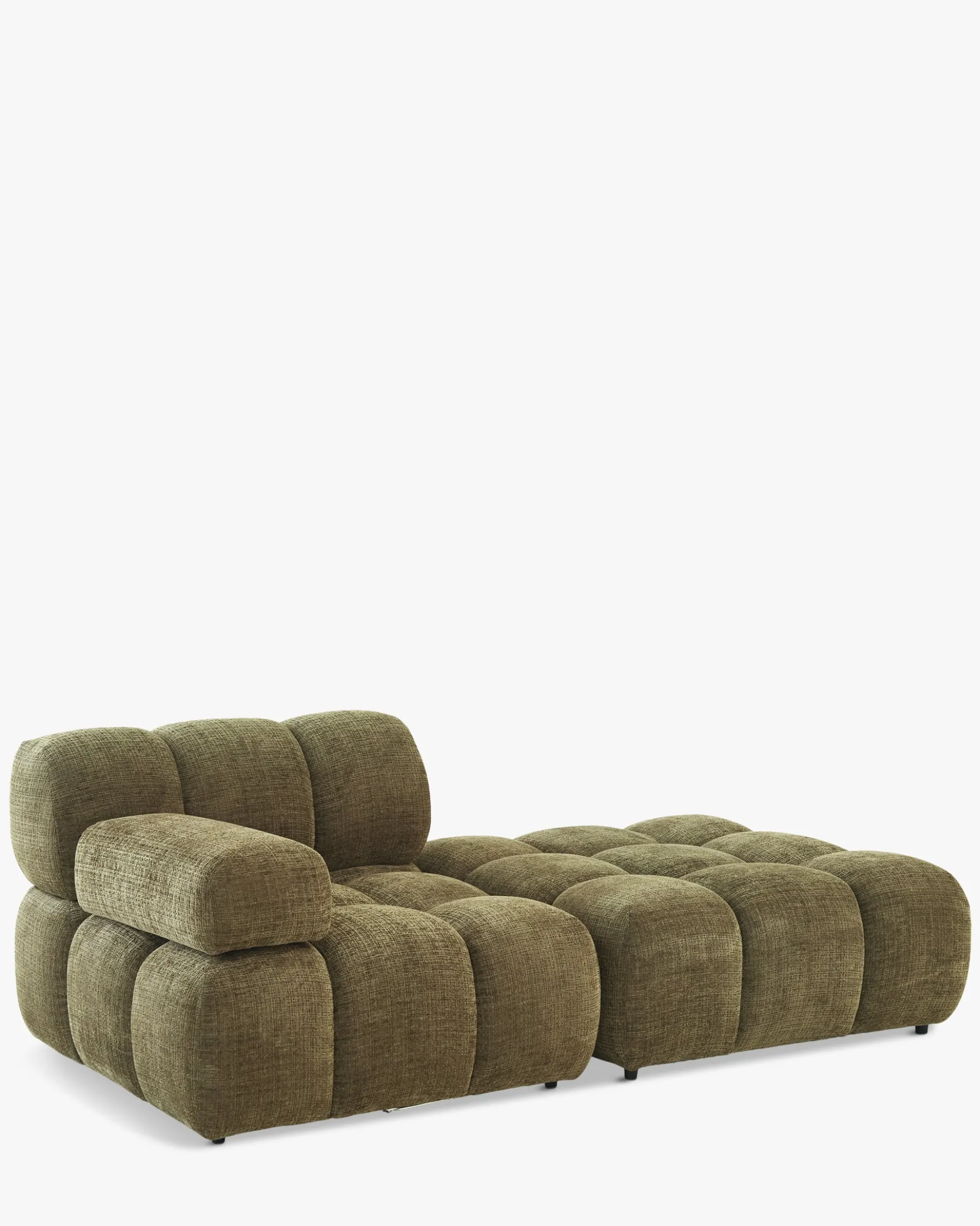 Méridienne modulable accoudoir interchangeable, Tweed vert lichen Waffle