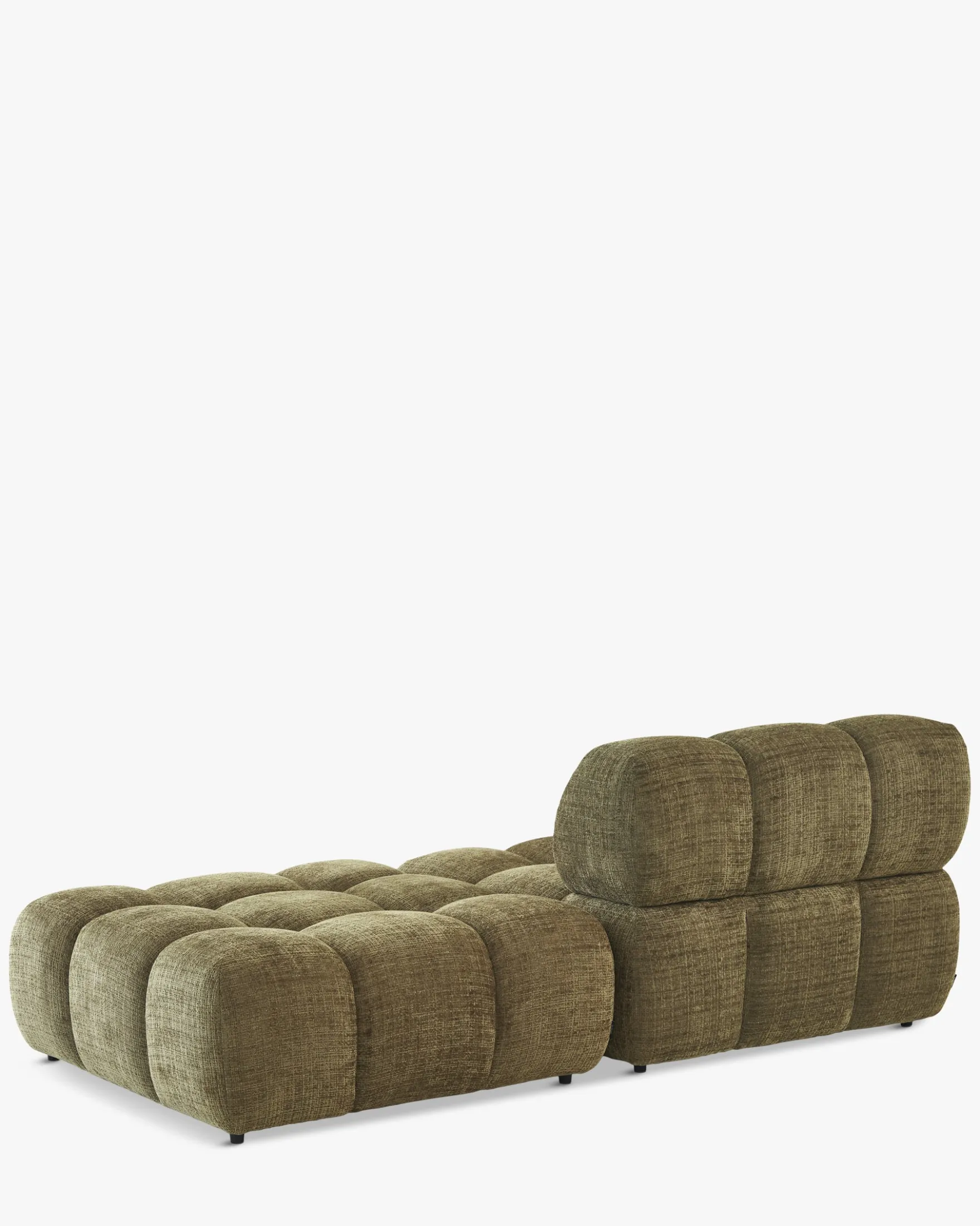 Méridienne modulable accoudoir interchangeable, Tweed vert lichen Waffle
