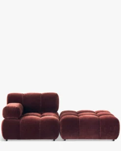 Méridienne modulable accoudoir interchangeable, Velours bordeaux ligné Waffle