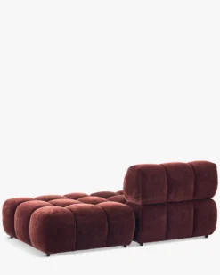 Méridienne modulable accoudoir interchangeable, Velours bordeaux ligné Waffle