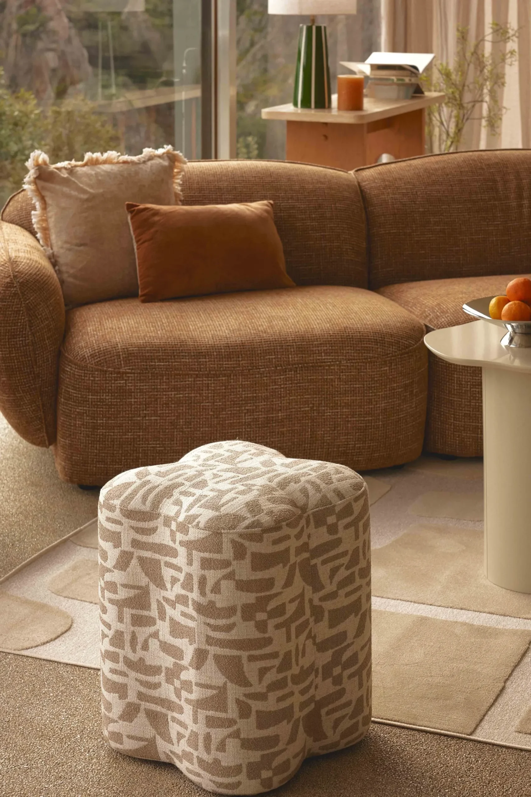 Pouf, Beige géométrique, H46 Ipsy