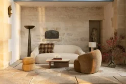 Pouf, Jaune ocre crêpé, H43 Sliema