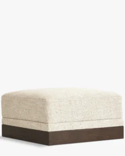 Pouf modulable, Tweed écru meringue & Bois teinte noyer foncé Roman