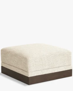 Pouf modulable, Tweed écru meringue & Bois teinte noyer foncé Roman