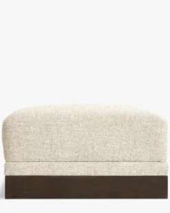 Pouf modulable, Tweed écru meringue & Bois teinte noyer foncé Roman